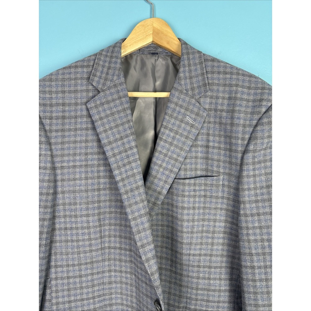 Jos A Bank Blue Window Pane Blazer 44L Wool Blend Comfort Stretch Old Money